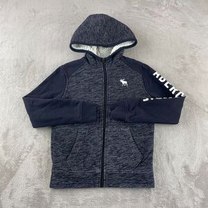 Abercrombie & Fitch Hoodie Kids 9/10 Grey Sleeve Logo‎ Sherpa Lined Long Sleeve